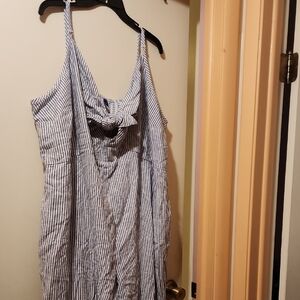 Old Navy Blue And White Stripe Linen Jumpsuit Wide Leg 3X